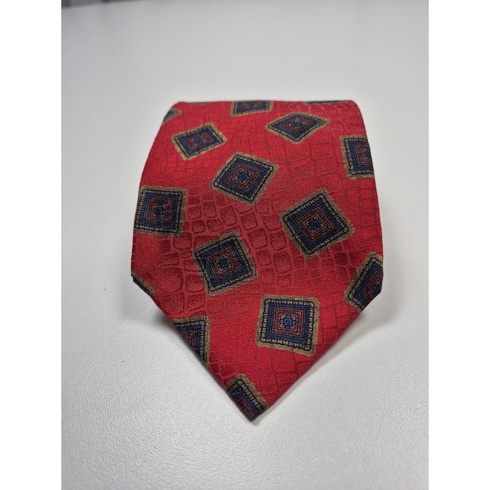 Pierre Balmain Couture Tie Mens One Size Red Geometric 100% Silk Jacquard